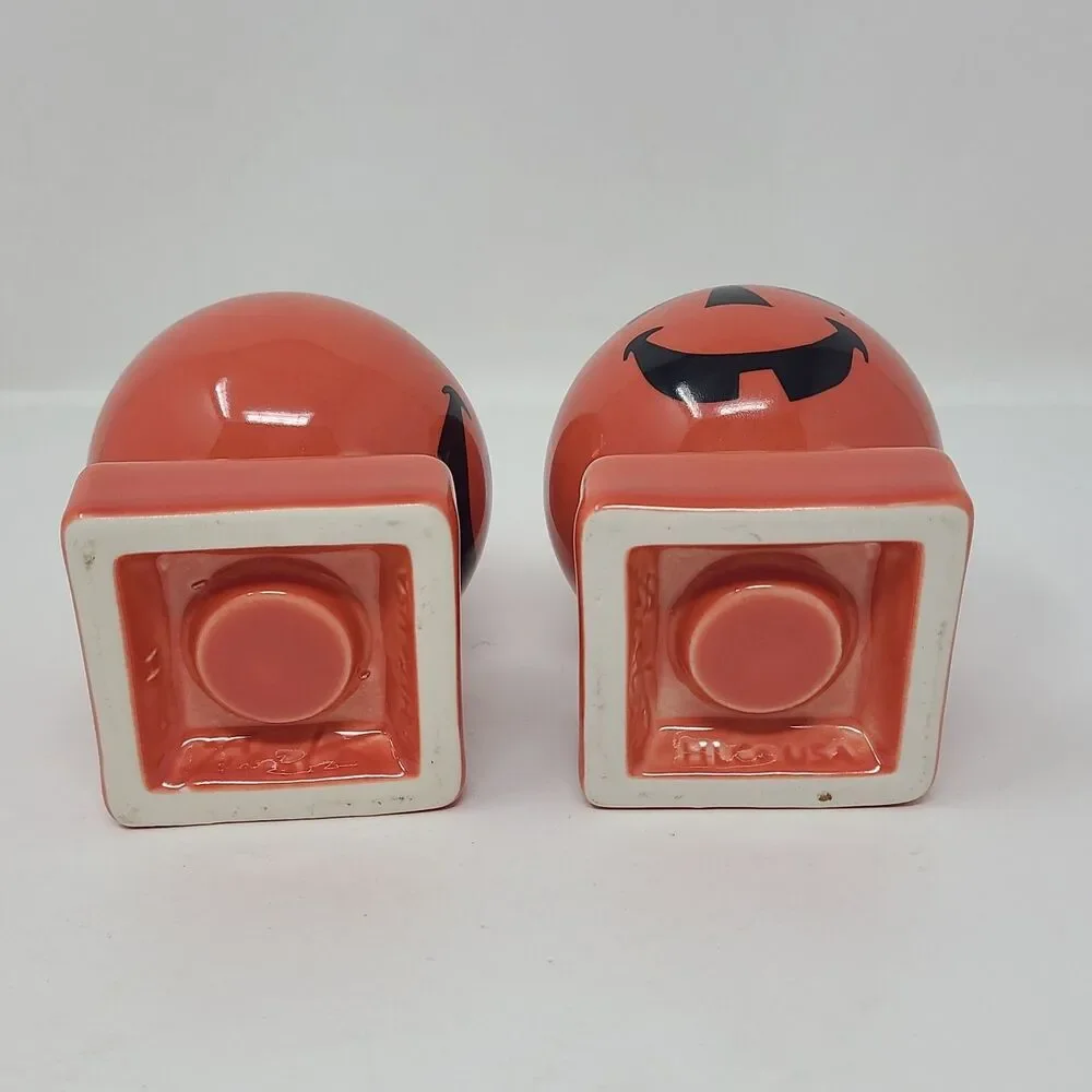 Pair Of Fiesta Halloween Pumpkin Jack-O-Lantern Candle Holders